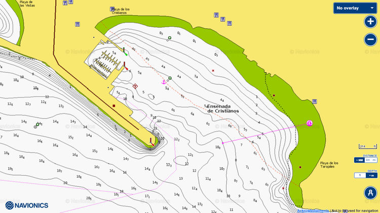 Открыть карту Navionics яхтенной марины Лос Кристианос на юге Тенерифе.