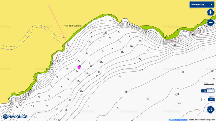 Открыть карту Navionics якорная стоянка яхт у пляжа Гуанча