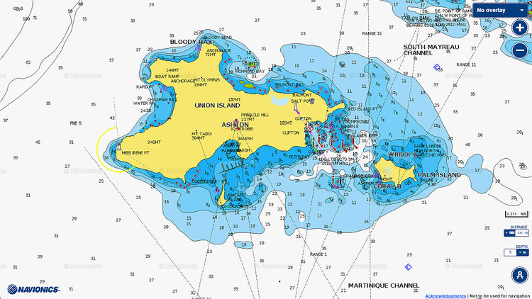 Открыть карту Navionics стоянок яхт у острова Юнион