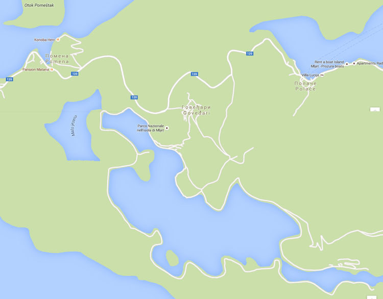 Карта Национального парка Млетские озера. Остров Млет. Хорватия