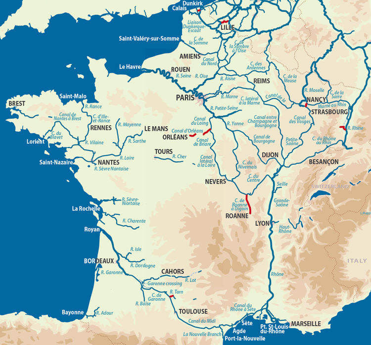 Схема рек и каналов Франции