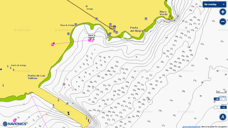 Откыть карту Navionics якорной стоянки яхт в бухте Аринага
