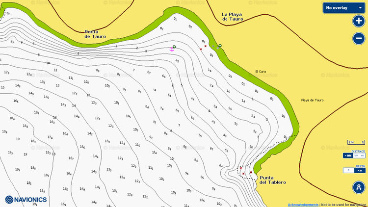Откыть карту Navionics якорной стоянки яхт у пляжа Тауро