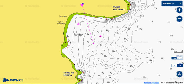 Откыть карту Navionics якорной стоянки яхт у пляжа Посо Негро