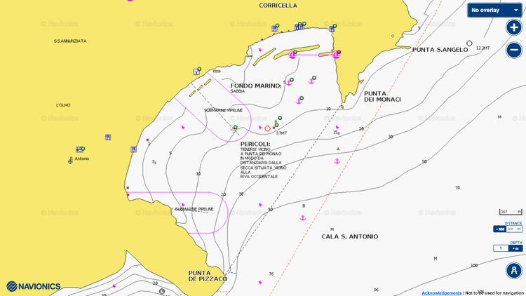Откыть карту Navionics яхтенных стоянок в бухте Корричелла на острове Прочида