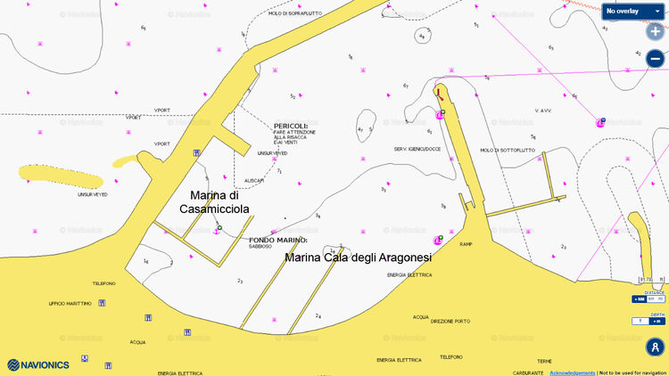 Откыть карту Navionics яхтенных в марине Кала дельи Арагонезина острове Искья.  Флегринские острова. Италия