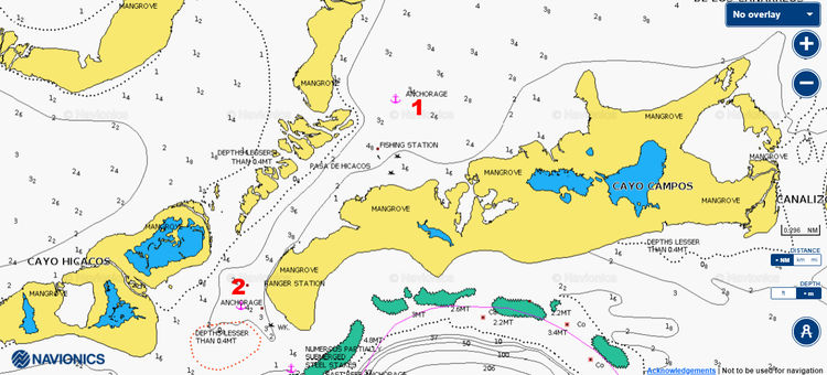 Открыть карту Navionics якорной стоянки яхт у острова Кампос