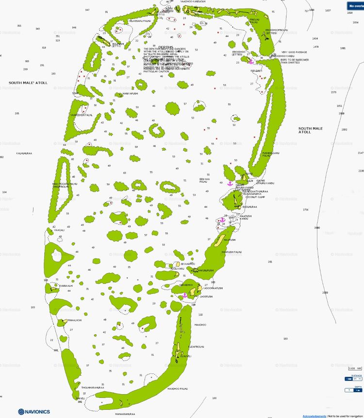 Открыть карту Navionics якорной стоянки яхт в атолле Южный Мале