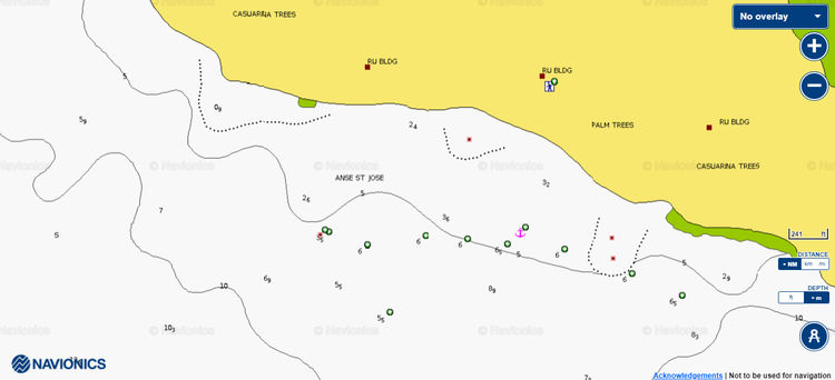 Открыть карту Navionics якорной стоянки яхт в бухте Св. Жозе на острове Кюрьез
