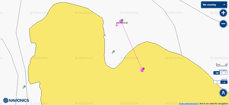 Открыть карту Navionics якорной стоянки яхт в  северной бухте острова Орак
