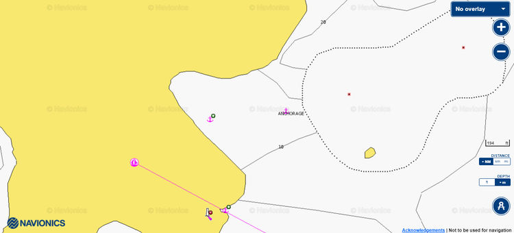 Открыть карту Navionics якорной стоянки яхт в  Южной бухте острова Орак