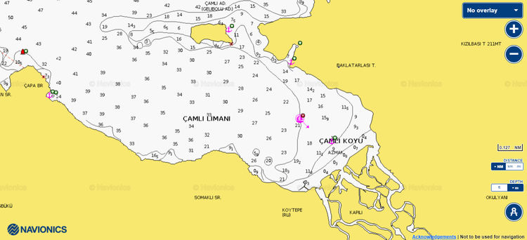 Открыть карту Navionics якорной стоянки яхт в бухте Чамли
