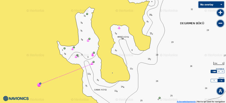 Открыть карту Navionics стоянок яхт в бухте Чанак