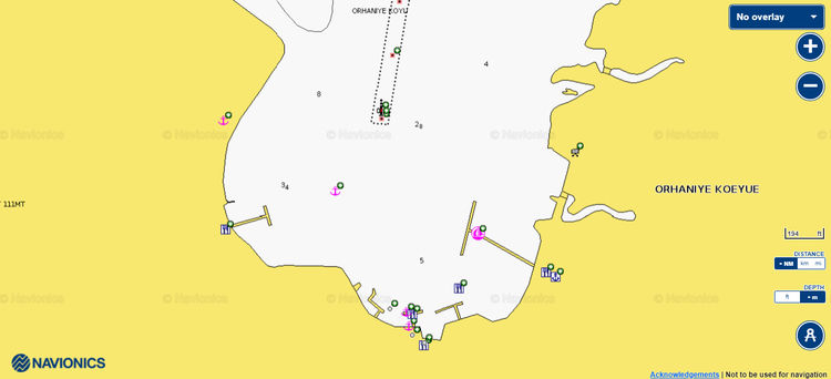 Открыть карту Navionics стоянок яхт на юге бухты Орханье