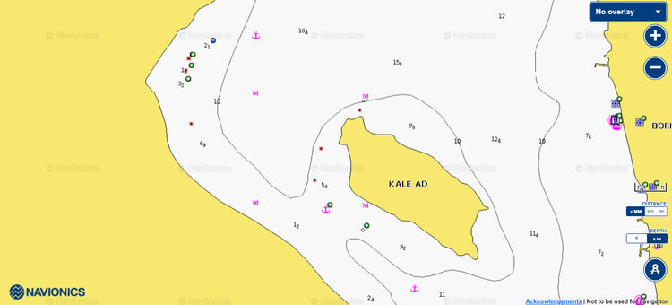 Открыть карту Navionics якорных стоянок яхт у острова Кале