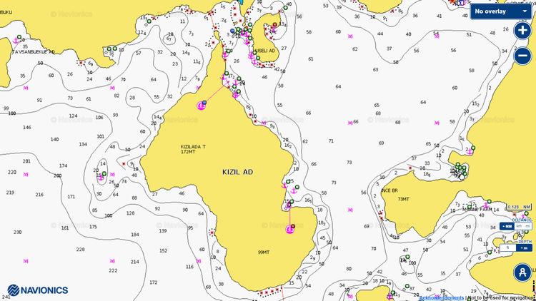 Открыть карту Navionics якорных стоянок яхт у острова Кизил