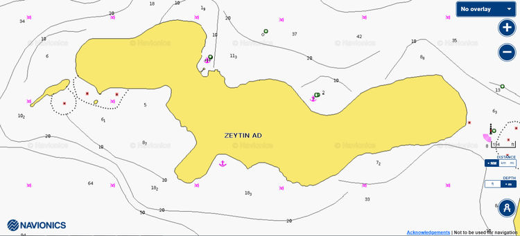 Открыть карту Navionics якорных стоянок яхт у острова Зейтин