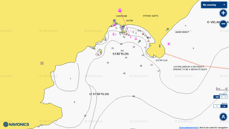 Открыть карту Navionic якорной стоянки яхт  в бухте Стафилос