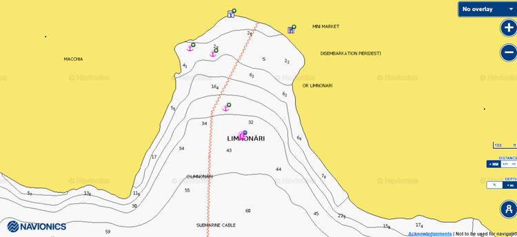 Открыть карту Navionic якорной стоянки яхт в бухте Лимнонари