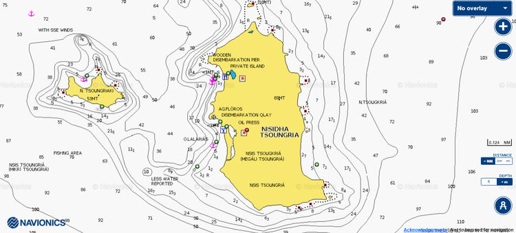 Открыть карту Navionic якорных стоянок яхт у острова Цугрия