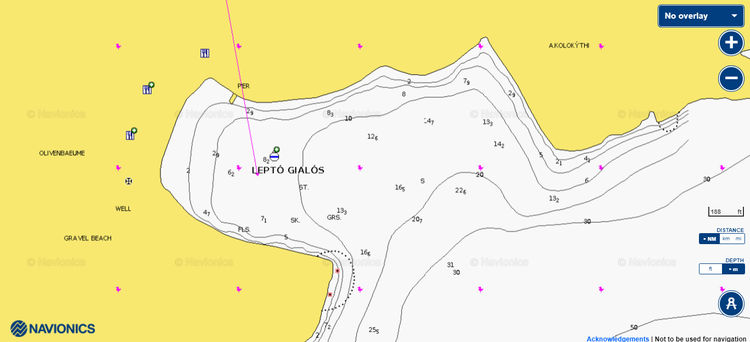 Открыть карту Navionic якорной стоянки яхт в бухте Лефтос Ялос