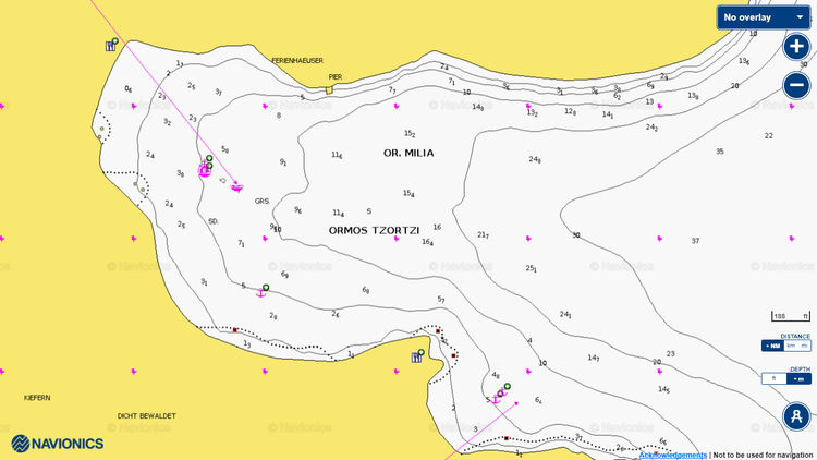 Открыть карту Navionic якорной стоянки яхт в бухте Джорджи Ялос