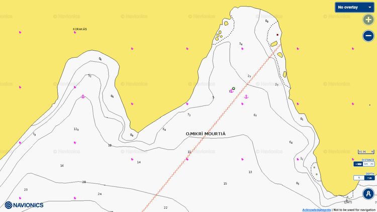 Открыть карту Navionic якорной стоянки яхт в бухте Микри Муртия