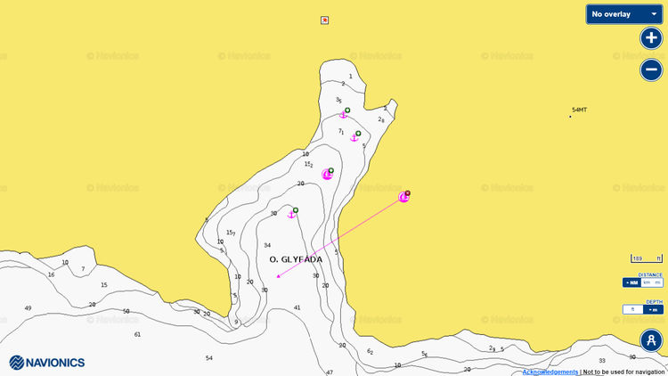 Открыть карту Navionic якорной стоянки яхт в  Глифада острова Саракино