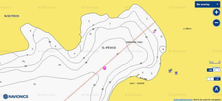 Открыть карту Navionic якорной стоянки яхт в бухте Пефкос