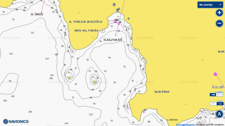 Открыть карту Navionic якорной стоянки яхт в бухте Святого Фокаса