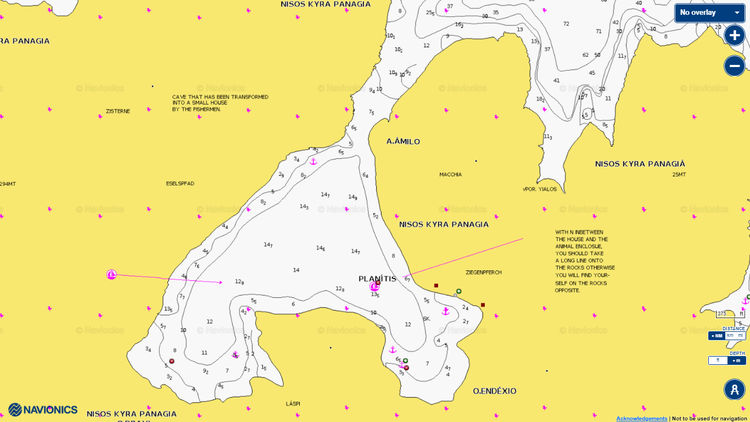 Открыть карту Navionic якорной стоянки яхт в бухте Планитис