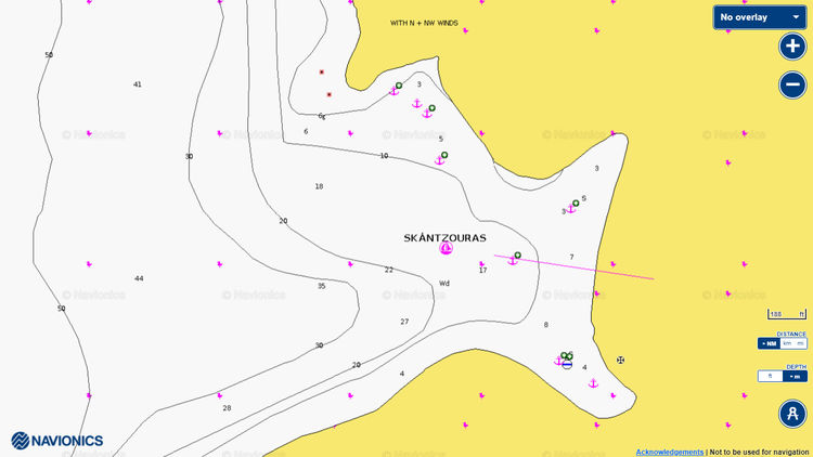Открыть карту Navionic якорных стоянок яхт в южной бухте острова Сканжура