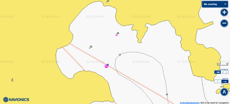 Открыть карту Navionic якорных стоянок яхт в бухте Кастри