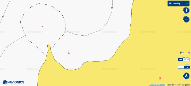 Открыть карту Navionic якорных стоянок яхт у пляжа Пунда