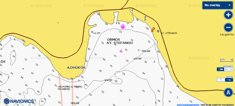 Открыть карту Navionic якорной стоянки яхт в бухте Святого Стефана
