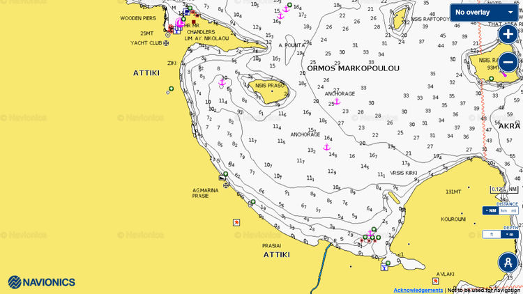 Открыть карту Navionic якорной стоянки яхт в бухте Маркопулу