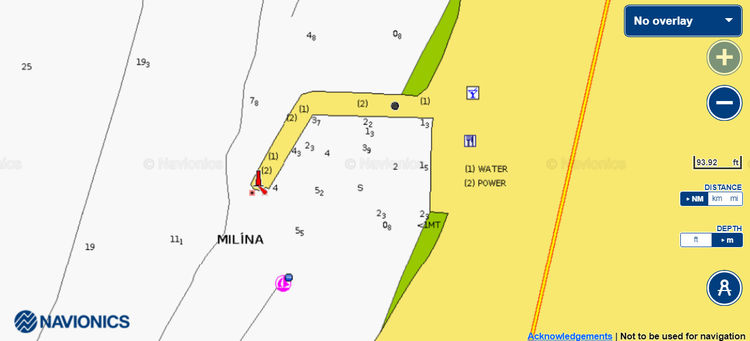 Открыть карту Navionic стоянок яхт в фишпорту Милина