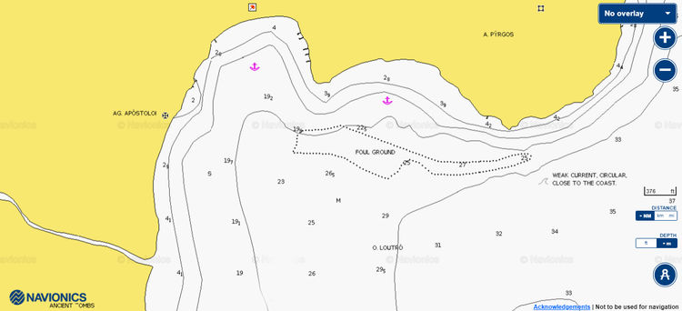 Открыть карту Navionic якорной стоянки яхт в бухте Лутро