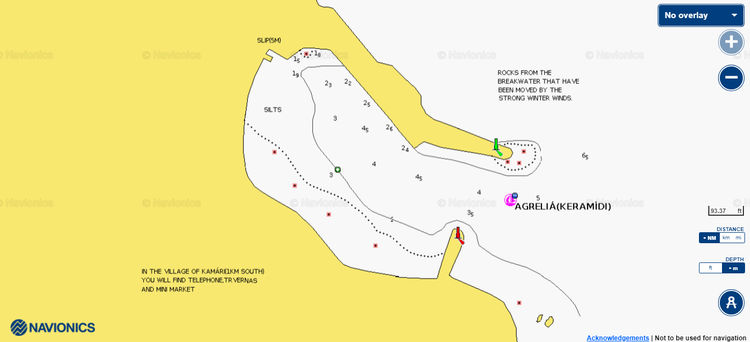 Открыть карту Navionic якорной стоянки яхт в фишпорту Агрелия Керамидиу