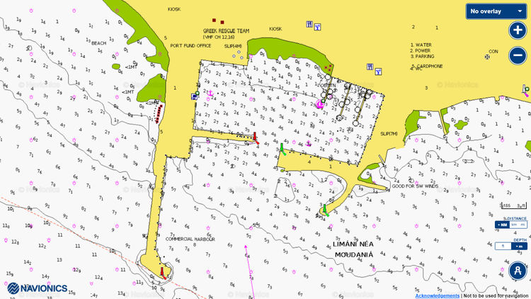 Открыть карту Navionic яхтенных стоянок в порту Неа Муданьон