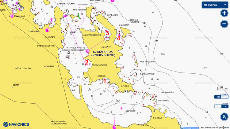 Открыть карту Navionic якорной стоянки яхт в бухте Норд Ригас