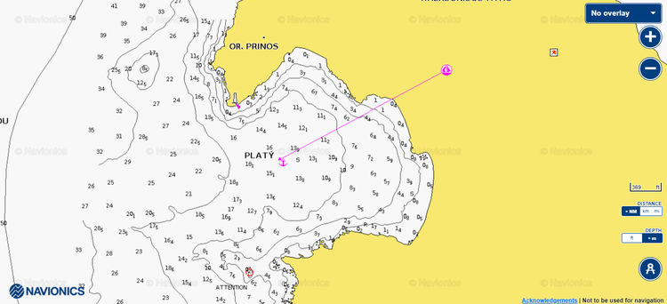 Открыть карту Navionics якорной стоянки яхт в бухте Принос