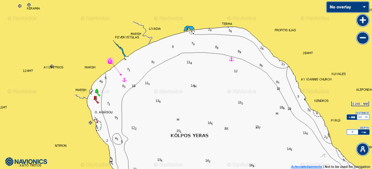 Открыть карту Navionic якорной стоянки яхт на севере залива Герос