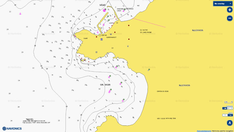 Открыть карту Navionic якорныч стоянок яхт в бухте Сигри