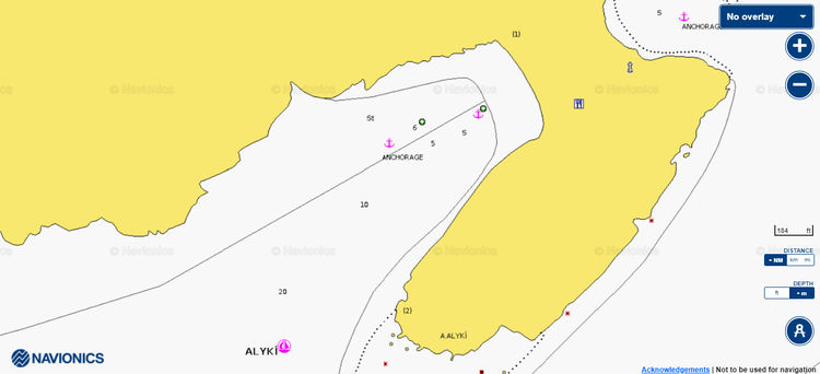 Открыть карту Navionics якорной стоянка яхт в бухте Алики