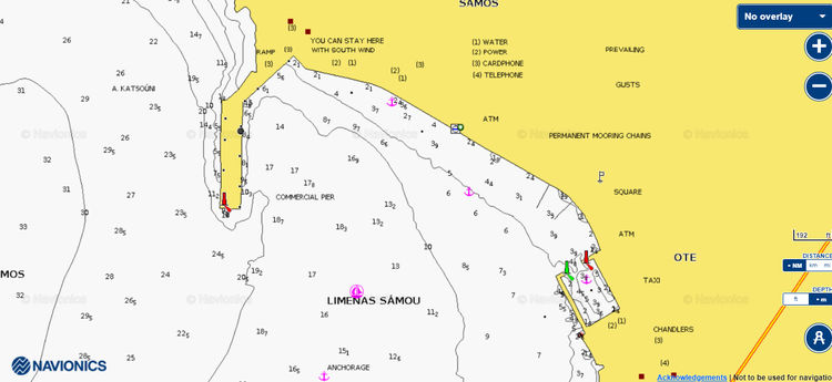 Открыть карту Navionics стоянки яхт в порту Самос