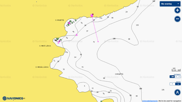 Открыть карту Navionics якорной стоянки яхт в бухте Муртия