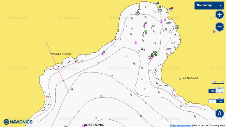 Открыть карту Navionics якорной стоянки яхт в бухте Посейдонио