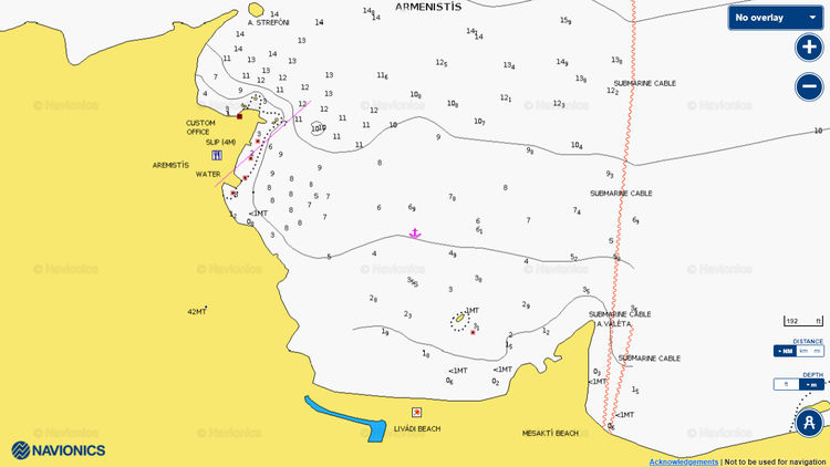Открыть карту Navionics якорной стоянки яхт в бухте Арменистис