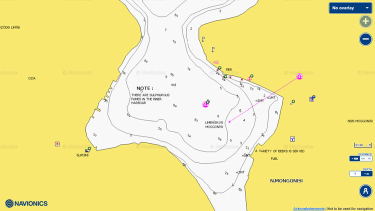 Открыть карту Navionics  яхтенных стоянок в  в бухте Моггониси